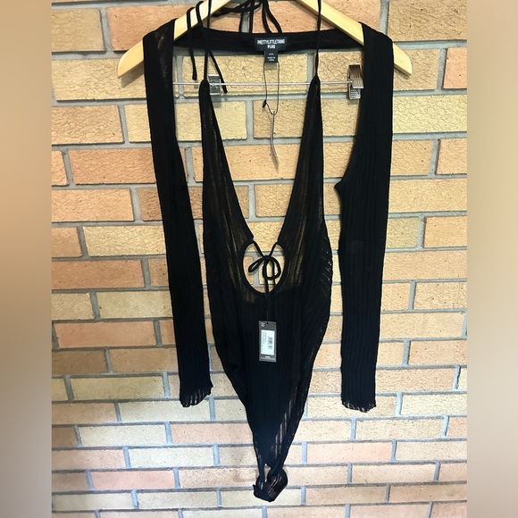 NWT PrettyLittleThing Plus Black Sheer Knit Bodysuit w/ Sleeves Size XXXL - Picture 6 of 7